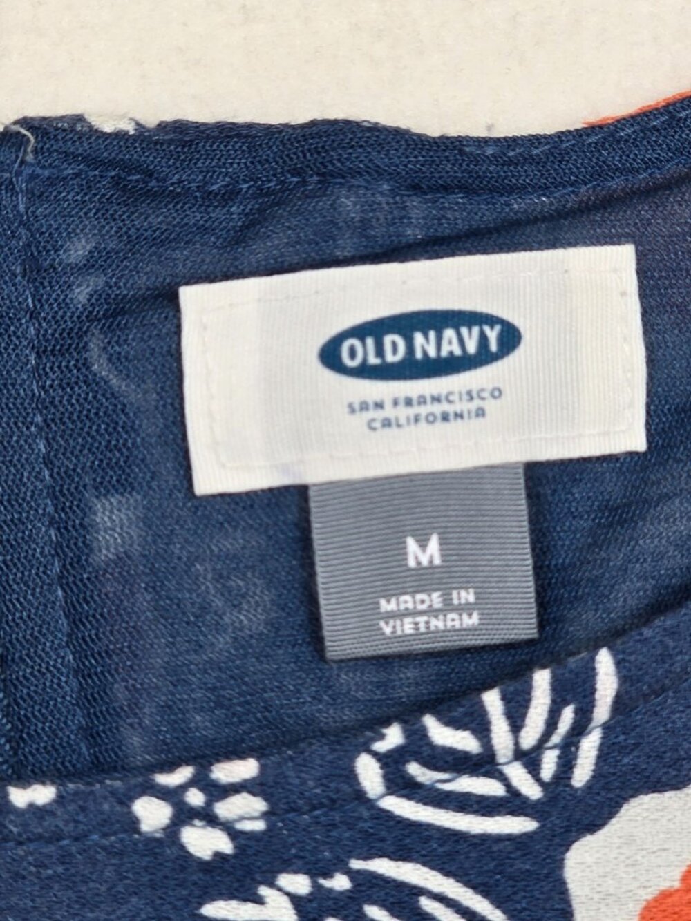 Old Navy Floral Print Dress Navy Orange Purple 3/4 Sleeve Back Zip Womens Medium - Picture 2 of 6